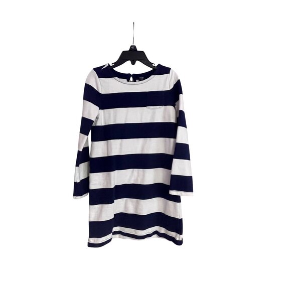 BabyGap Toddler 5 Years Navy & White Striped Long-Sleeve Dress Cotton Blend G-7- - Picture 1 of 3